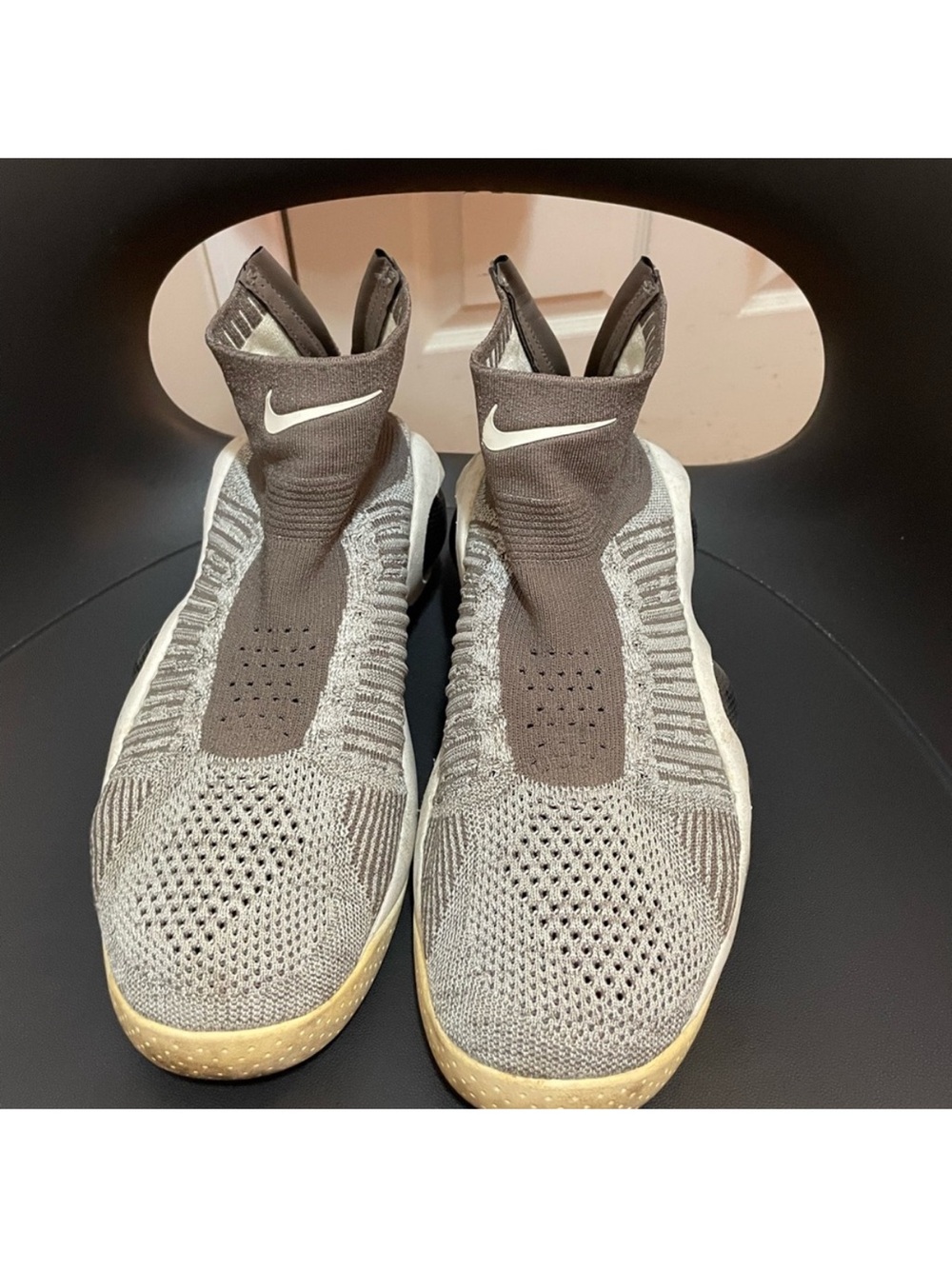 Nike High-Top Flyknit Sneakers in Gray and Brown